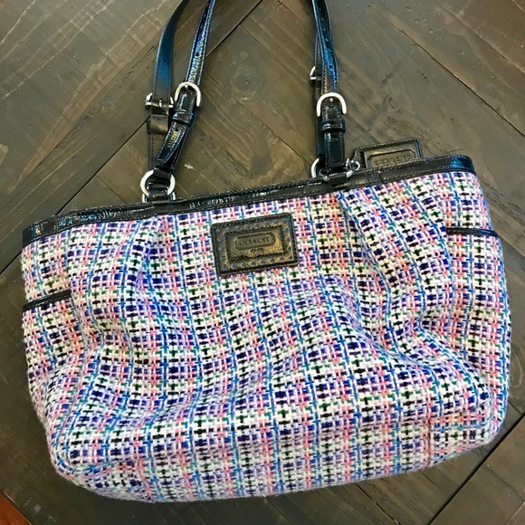 Coach Handbags - Coach | Multicolored Wool and Leather Shoulder Bag